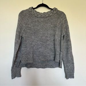 Native Youth Gray Braided Neck Alpaca Wool Sweater